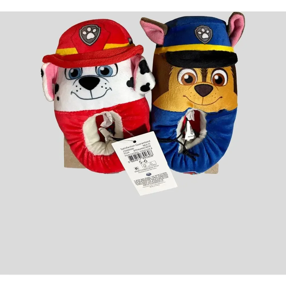 PAW Patrol Toddler Slippers Marshall & Chase Plush Non Slip Shoes Size 5–6 NWT